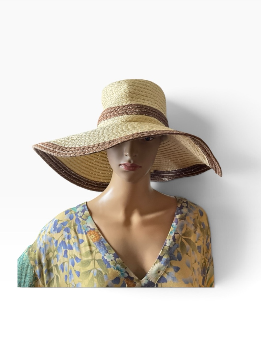 Source Unknown Straw Sun Hat with Brown Trim